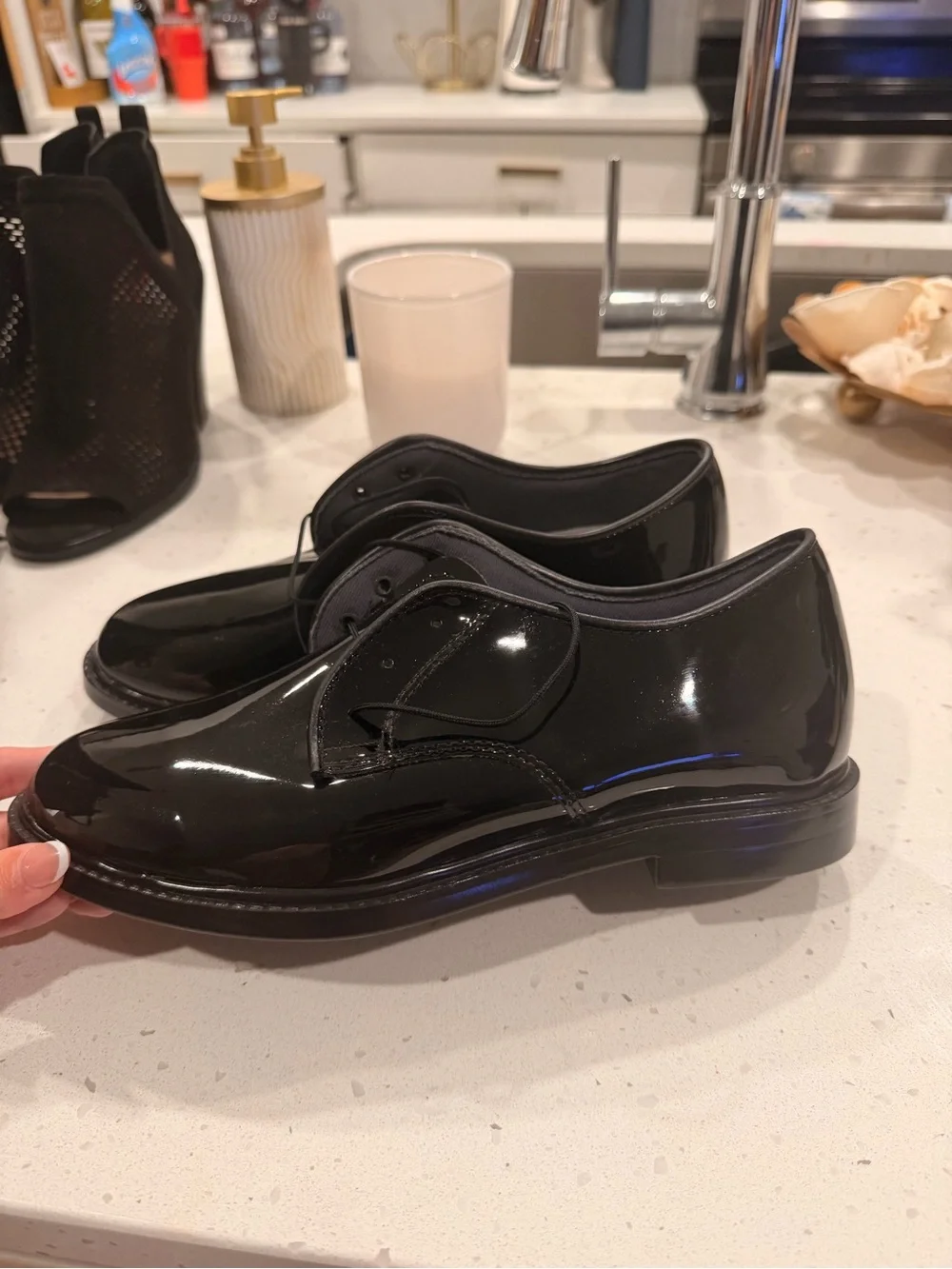Men's Black Patent Lace-Up Derby Shoes